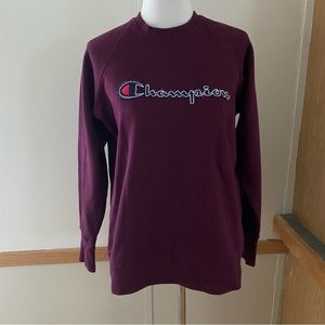 Champion Pullover Sweatshirt Logo Purple Large